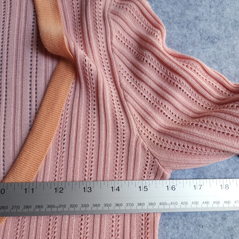 For Love & Lemons Phoebe Pointelle Cropped Cardigan in Apricot - Picture 7 of 9